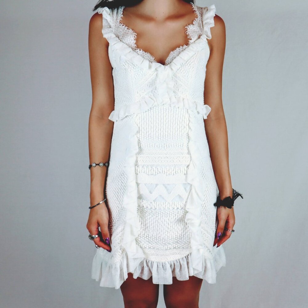 Three Floor White Crochet Lace Dress $540